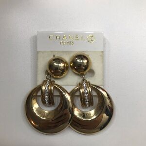CHANEL Gold Earrings with Geometric Design and Drop Effect